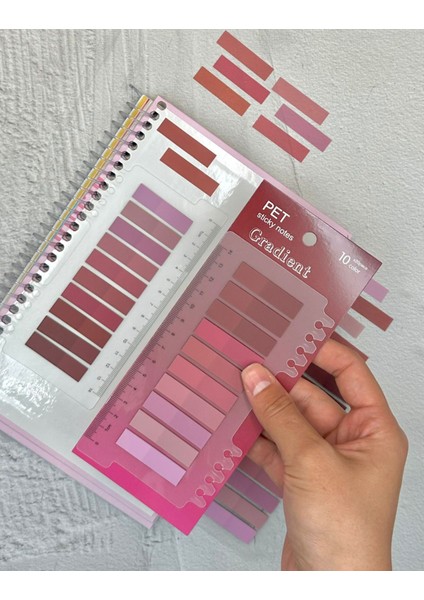 10 Renkli Cetvelli Soft Pembe Tonlar Düz Kenar Şeffaf Pet Indeks Sticker/ındex Sticker/post-It