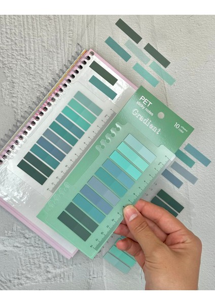 10 Renkli Cetvelli Soft Açık Yeşil Tonlar Düz Kenar Şeffaf Pet Indeks Sticker/ındex Sticker/post-It