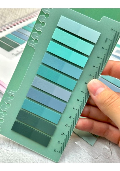 10 Renkli Cetvelli Soft Açık Yeşil Tonlar Düz Kenar Şeffaf Pet Indeks Sticker/ındex Sticker/post-It indirimleri