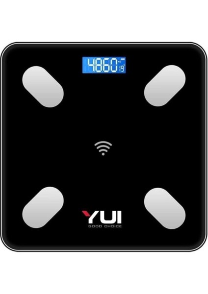 Akıllı Bluetooth Tartı, Şarjlı, Cam Yüzeyli, Yağ Ölçer Fonksiyonlu, Siyah Renk