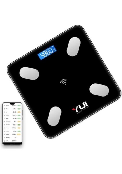 Akıllı Bluetooth Tartı, Şarjlı, Cam Yüzeyli, Yağ Ölçer Fonksiyonlu, Siyah Renk fiyatları