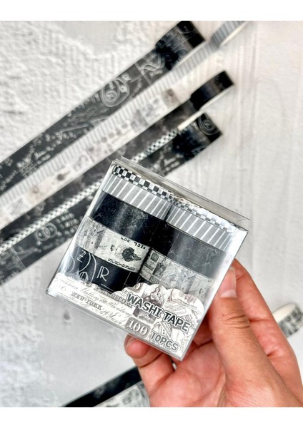 Vintage Gazete Retro New York Temalı Siyah Beyaz Bant Seti 10'lu/washi Tape/bullet Journal/scrapbook