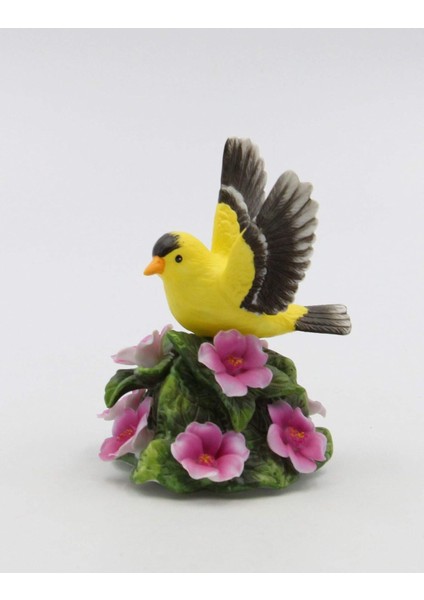 Gifts 5260 Ince Porselen Kızıl Kuşu, Yabani Gül Çiçekleri Heykelcik, 3-3/4" Y