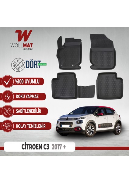 Citroen C3 Paspas 2017 Sonrası 3D Havuzlu Paspas Seti