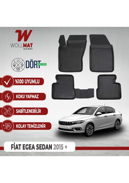 Fiat Egea 2015 2025 Arası Uyumlu 3D Havuzlu Paspas Seti