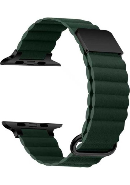 ​​​ Ile Uyumlu Watch 38MM/40MM Krd-78 Pu Deri Kordon Strap Kayış Koyu Yeşil