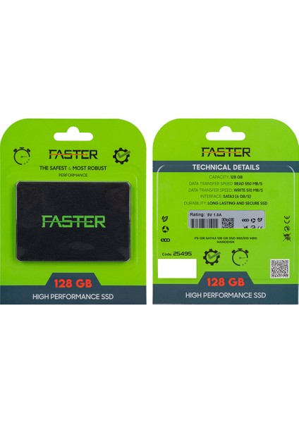 Faster FS-128 Sata3 128 GB SSD 550/510 Mb/s Uzun Ömürlü Harddisk (4944)