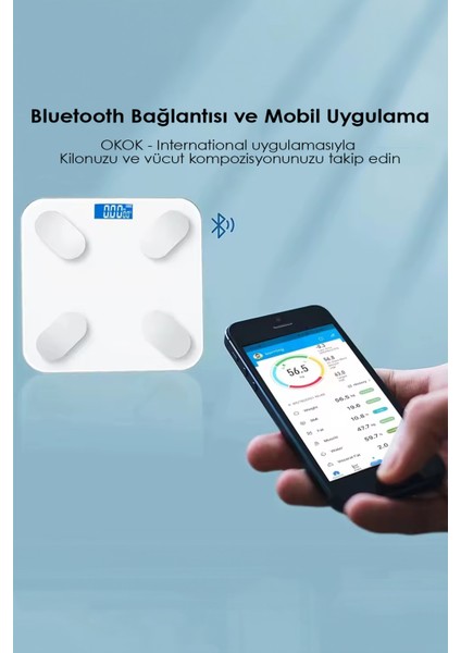 Dijital Akıllı Tartı, Cam Yüzey, Beyaz, Pilli, Vücut Kitle Ölçer fırsatları