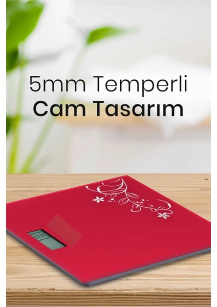 Kırmızı Dijital Banyo Tartısı, Cam, Resmi Garantili, Şık ve Hassas Ölçüm