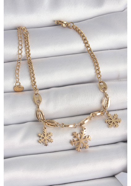 316L Çelik Gold Renk Sallantı Kar Tanesi Model Kadın Bileklik - TJ-BB6946