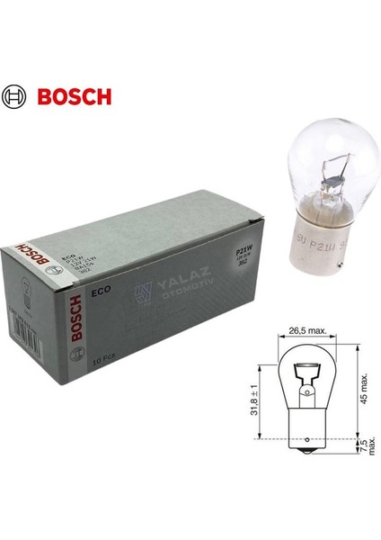 Bosch 12V 93 Ampul 21W Stop,sinyal,geri Vites,sis Ampulü 10 Adet