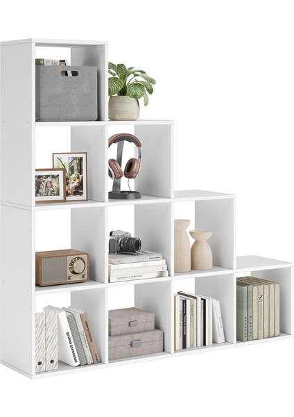 Kitaplık, Merdivenler, 10 Küp Gözü, Ahşap Sergi Rafı, Bağımsız Raf, Oda Bölücü, Beyaz LBC10WTV1