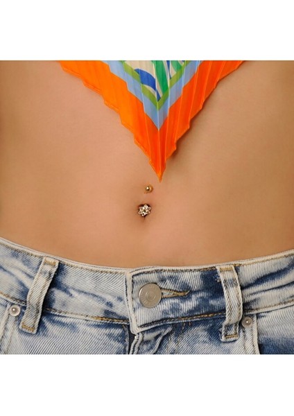 316 L Çelik Minimal Çiçekli Göbek Piecingi Gold Renk