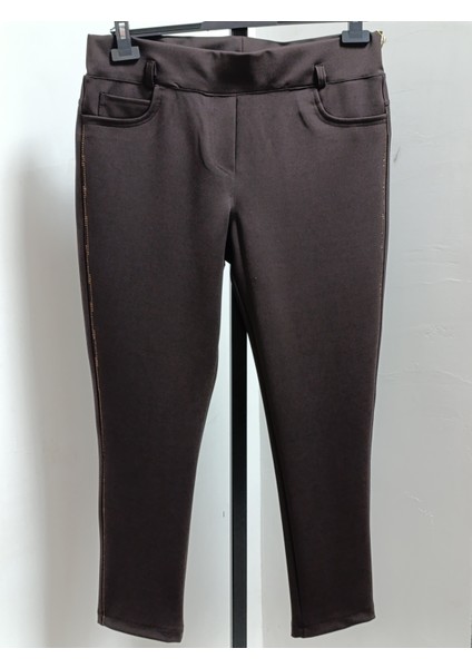 Büyük Beden Yanları Taşlı Likralı Toparlayıcı Ince Gösteren Dar Paça Bilek Boyda Punto Pantolon