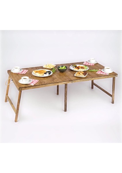 Kamp Masası, Katlanabilir Model, Piknik ve Bahçe Masası, 60X120CM Ceviz