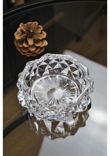 Dazzling Yuvarlak Cam Kristal Lüks Küllük - Kül Tablası - Yuvarlak Kül Tabağı 11 cm