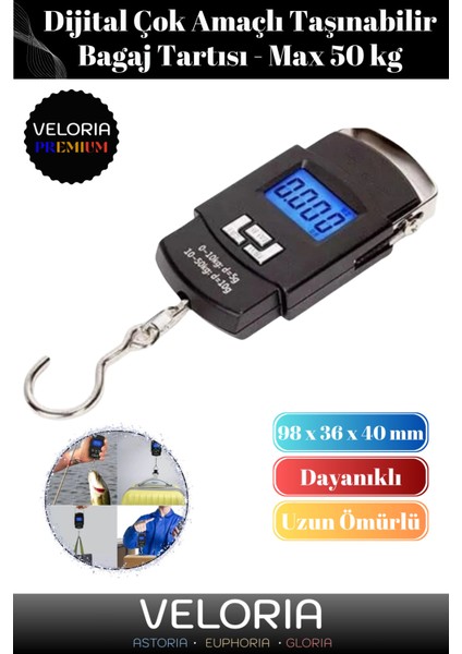 Taşınabilir Dijital Tartı, 50KG Kapasite, LCD Ekran, Hafif ve Dayanıklı, Siyah Renk