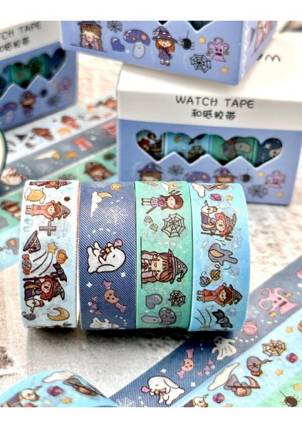 Sevimli Cadılar 4'lü Washi Bant Set Mavi /washi Tape/masking Tape/desenli Bant modelleri