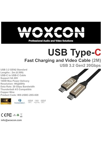 - USB C Hızlı Şarj ve Görüntü Kablosu, USB 3.2 Gen2 Standart 20G Bandwith, Thunderbolt 4/3 Uyumluluk, 4K 60Hz Çözünürlüğüne Kadar Destekler, 5A 20V, 100W Şarj Gücü 2 Metre modelleri