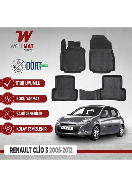Renault Clio 3 Uyumlu Paspas 2006 2012 Arası 3D Havuzlu Paspas Seti