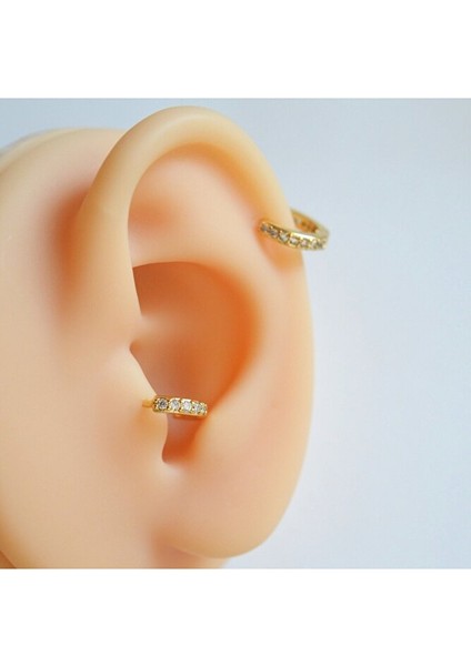 İki Parça Gold Taşlı Halka Piercing Tragus Helix Forward Helix Kıkırdak (6 mm ve 8 mm)