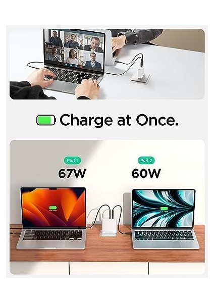140W Usb-C 2 Port Mini Hızlı Şarj Aleti Pps 2.0 / Isı Düşürücü Gan Iıı Destekli Akım Korumalı Güç Adaptörü iPhone & Android & iPad & MacBook Type-C PE2109 White - ACH06033 modelleri