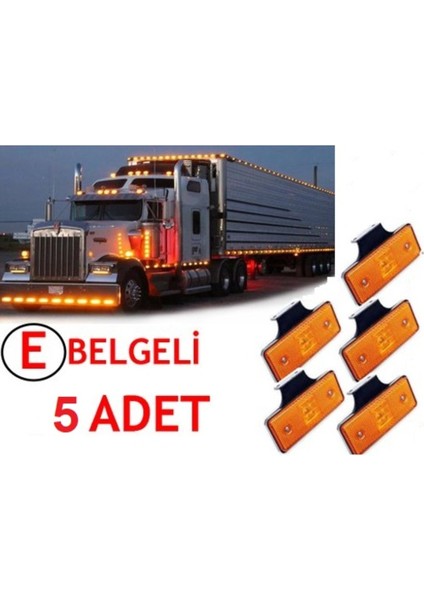 Dorse Yan Kasa LED Lamba 12V Sarı E Belgeli 5 Adet
