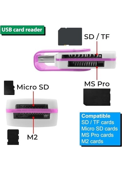 Pc Için USB Sd Kart Okuyucu, Micro Sd Karttan USB Adaptörüne, Kamera Için Ms Duo/micro Ms Kart Okuyucu Hafıza Kartı Okuyucu, Pc/dizüstü Bilgisayar Için Kart Okuyucu Mor modelleri