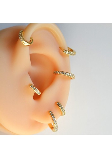 10 mm Gold Renk Taşlı Halka Piercing Helix Lob Conch Kıkırdak