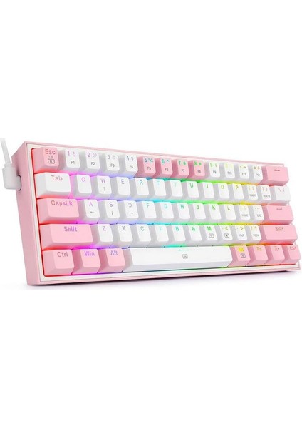K617-RGB 16,8 Milyon Rgb Aydınlatma, Red Switch Fizz%60 Q Türkçe Kablolu Mekanik Oyuncu Klavyesi Beyaz Pembe