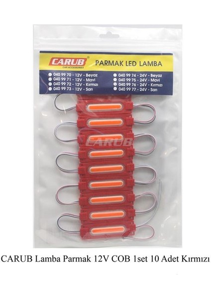 12 Volt Parmak Cob LED Lamba Kırmızı - 10 Adet