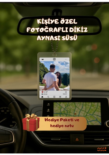 Kişiye Özel Instagram, Çift Taraflı Gönderi, Dikiz Ayna Süsü, Araba Aksesuar, Hediye Araç Içi, Sevgili, Baba, Anne, Hediye