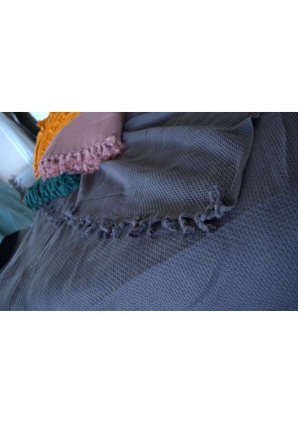 %100 Pamuk Pike Yaz/kış 4 Mevsim Kullanılabilir Yumuşacık Waffle Petek Pike Çift Kişilik Antrasit