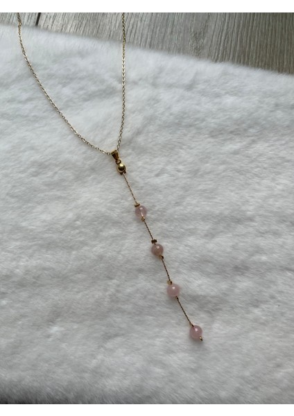 Pembe Kuvars Taşı Y Kolye Altın Kaplama fiyatları