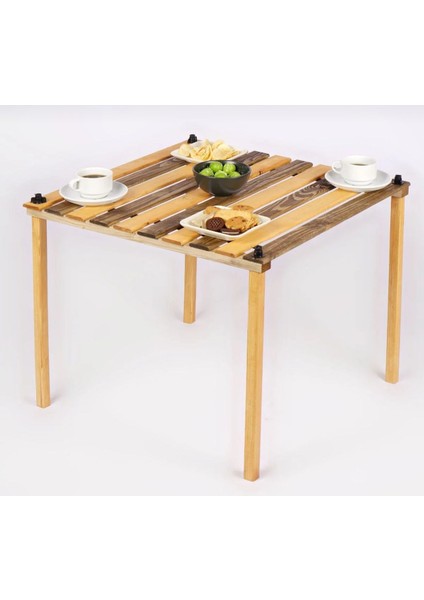 Ahşap Kamp Masası, Katlanabilir, Çantalı, Bahçe Balkon Plaj Piknik Masası 60X60 cm Ceviz/kiraz