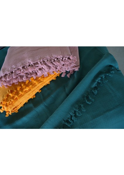 %100 Pamuk Pike Yaz/kış 4 Mevsim Kullanılabilir Yumuşacık Waffle Petek Pike Çift Kişilik Yeşil