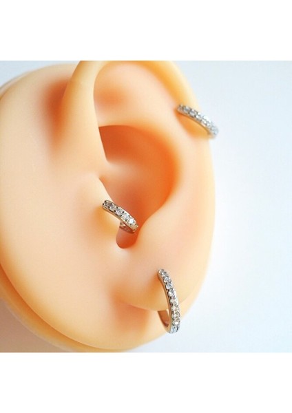 8 mm Silver Renk Taşlı Halka Piercing Tragus Helix Forward Helix Kıkırdak