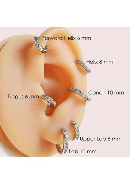 8 mm Silver Renk Taşlı Halka Piercing Tragus Helix Forward Helix Kıkırdak