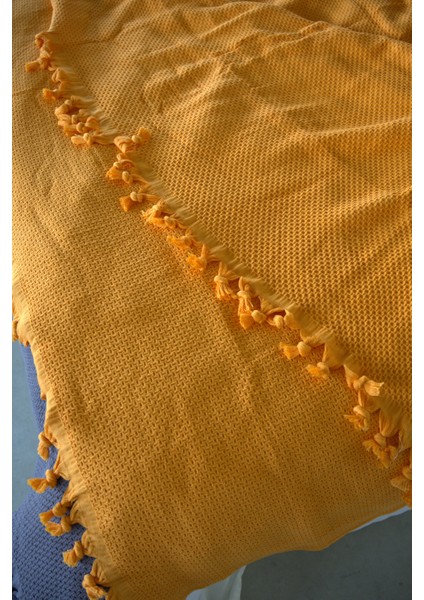 %100 Pamuk Pike Yaz/kış 4 Mevsim Kullanılabilir Yumuşacık Waffle Petek Pike Çift Kişilik Turuncu