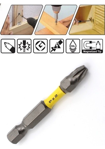 2 Adet - Pz2 - 50 mm Torsiyon Bits Uç- Matkap Şarjlı Vidalama Bits Aparatı