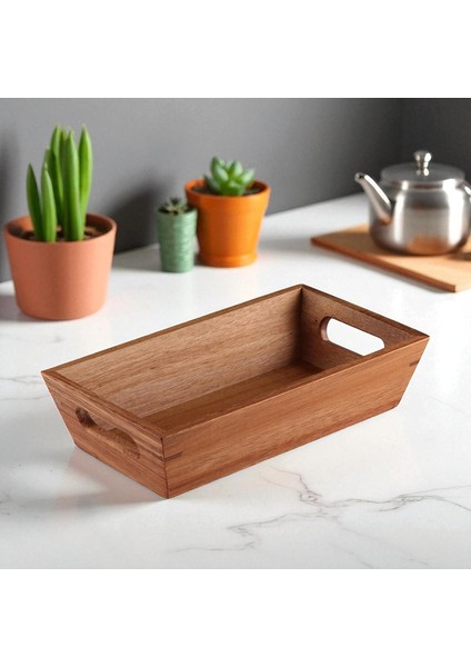 Akasya Ağacından Ekmek Sepeti - Doğal Ahşap Ekmeklik, Şık Ekmek Sunumluk (23X13X7CM) - Kahvaltı ve Sofralar Için Servis Sepeti