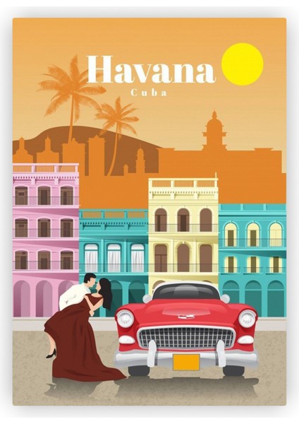 Havana Cuba Küba Ahşap Poster 20X29 cm