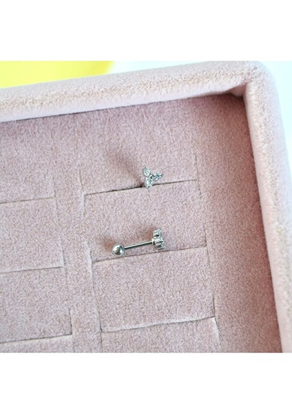 Mini Üçtaş Helix Piercing Helix Kıkırdak Tragus Conch Silver Renk Çelik Piercing Zirkon Taş