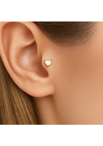 Kalp Tektaş Cerrahi Çelik Piercing Tragus Helix Kıkırdak Conch Lobe Dil Uyumlu