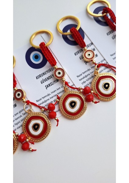 Hediyelik 5'li Nazar Boncuklu Modern Anahtarlık - Kırmızı 10,5 cm fiyatları