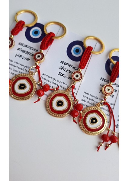 Hediyelik 5'li Nazar Boncuklu Modern Anahtarlık - Kırmızı 10,5 cm modelleri