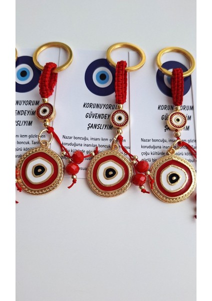 Hediyelik 5'li Nazar Boncuklu Modern Anahtarlık - Kırmızı 10,5 cm fırsatları