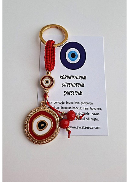 Hediyelik 5'li Nazar Boncuklu Modern Anahtarlık - Kırmızı 10,5 cm indirimleri