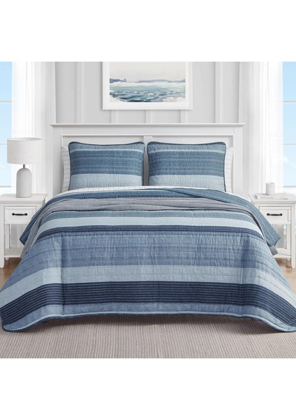 - Ikiz Yorgan Seti, Pamuk Ters Çevrilebilir Yatak Seti, Tüm Sezon Tasarımcı Ev Dekoru (Ridgeport Mavi, Ikiz)