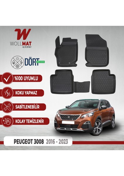 Peugeot 3008 Paspas 2016 2024 Arası Uyumlu 3D Havuzlu Paspas Seti